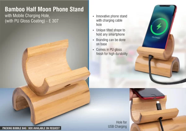 bamboo half moon phone stand