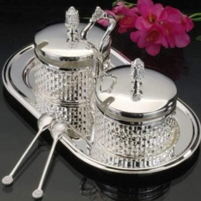 German silver Tray Jar set with spoons
