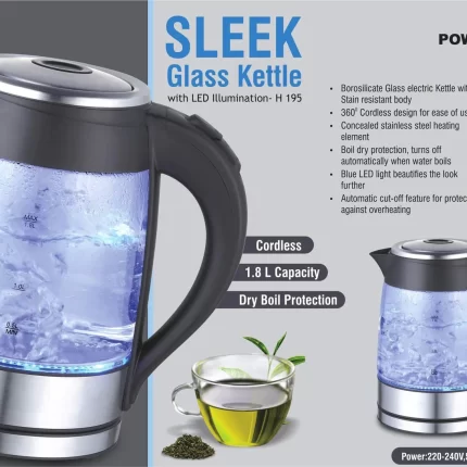 Sleek Glass Kettle With Led