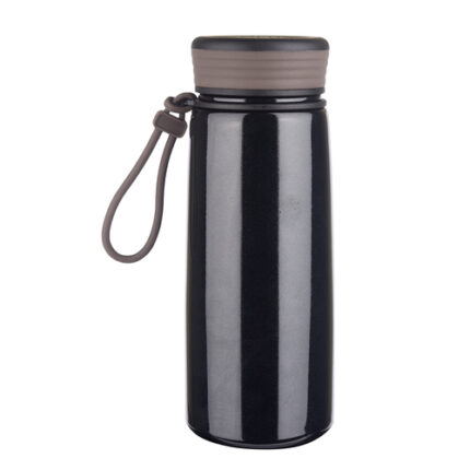 Black Handy Stainless Steel Vacuum Flask with Loop Holder 450ml
