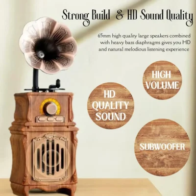 Retro Vintage Look Bluetooth Speaker Gramophone-Shaped Bluetooth Speaker