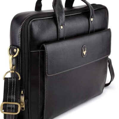 WildHorn Black Genuine Leather Laptop Messenger Bag