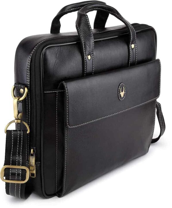 WildHorn Black Genuine Leather Laptop Messenger Bag