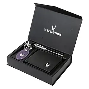 WildHorn® RFID  Leather Wallet, Keychain & Pen Combo for Men