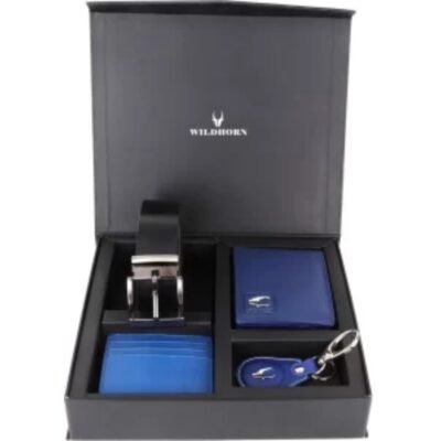 WildHorn® RFID Leather Wallet, Keychain ,Belt & Card Holder Combo for Men