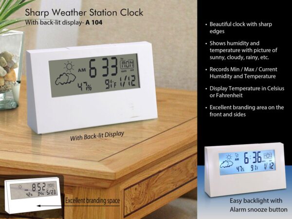 Sharp weather station clock with backlight