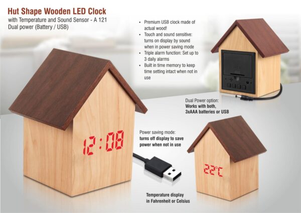 Hut Shape Wooden LED Clock