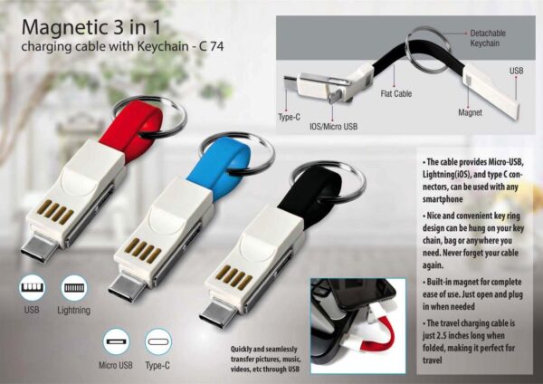 Magnetic 3 in 1 charging cable with Keychain