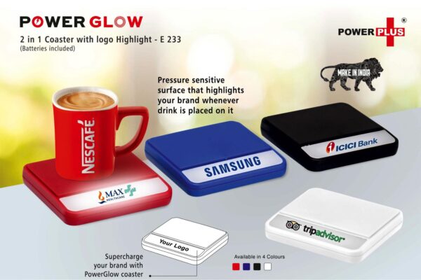 Power Glow coaster with logo highlight