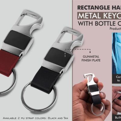 Rectangle hanging metal keychain with Bottle Opener