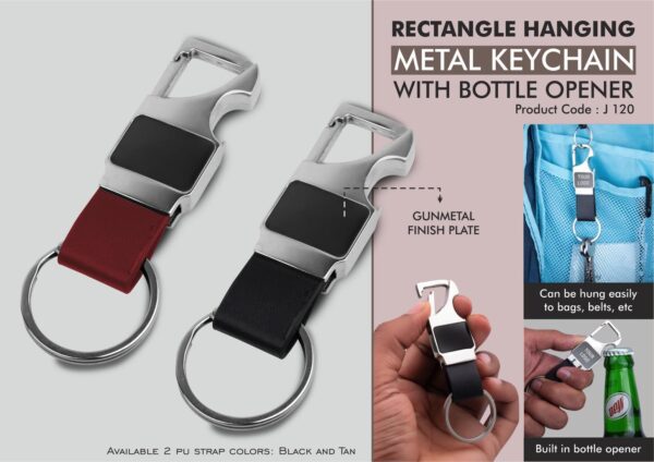 Rectangle hanging metal keychain with Bottle Opener