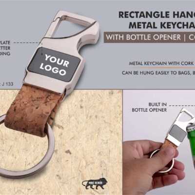 Rectangle hanging metal keychain with Bottle Opener