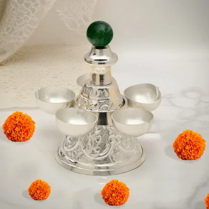 Silver Plated Panchmukhi Diya for Gifting.