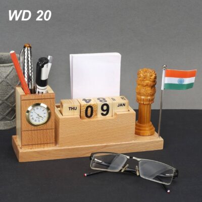 wooden desktop pen stand & calender