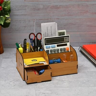 Wooden Desk Organizer Multifunctional Accessories with Drawer